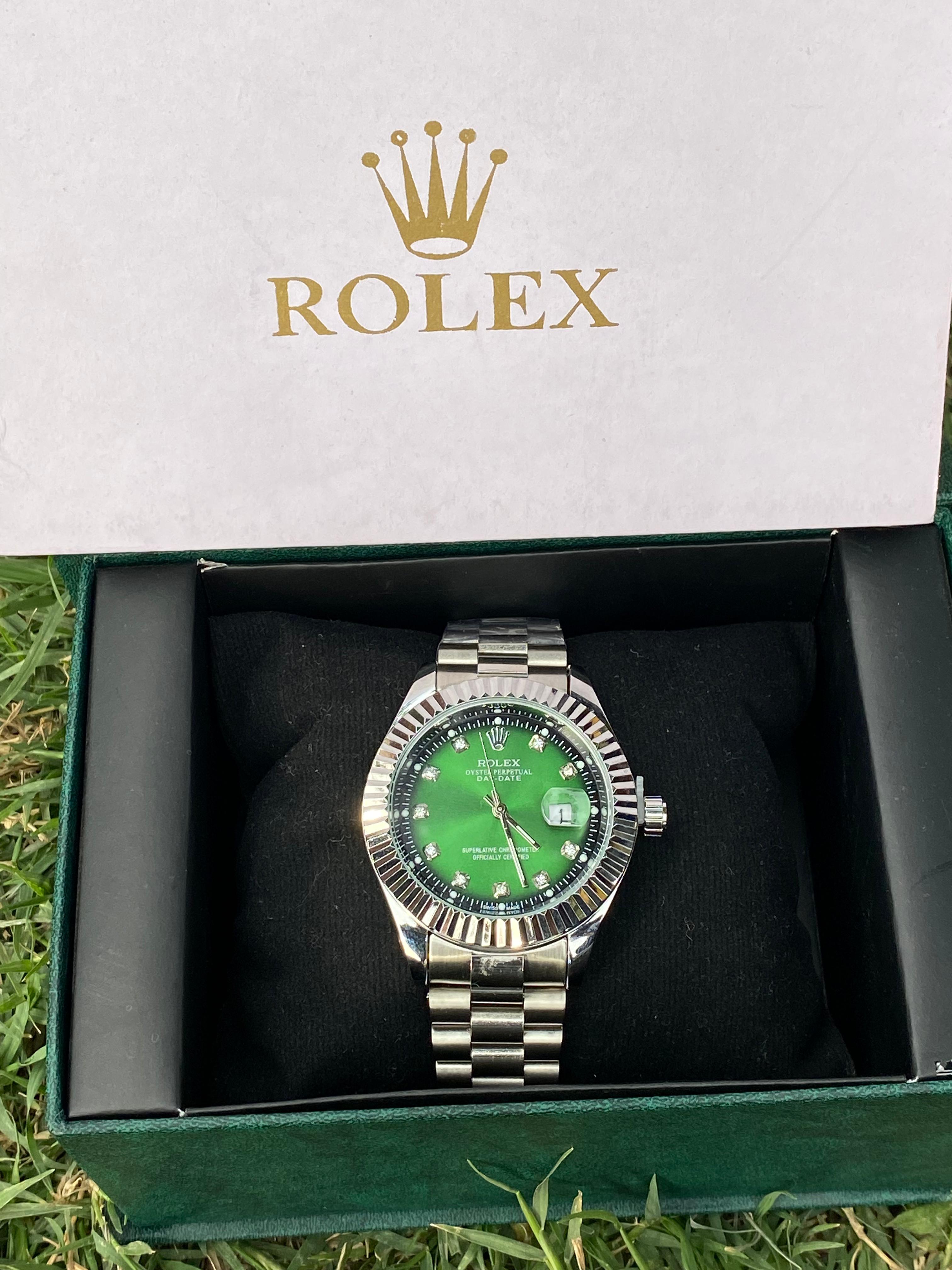 ROLEX GREEN DIAL WITH SILVER CHAIN