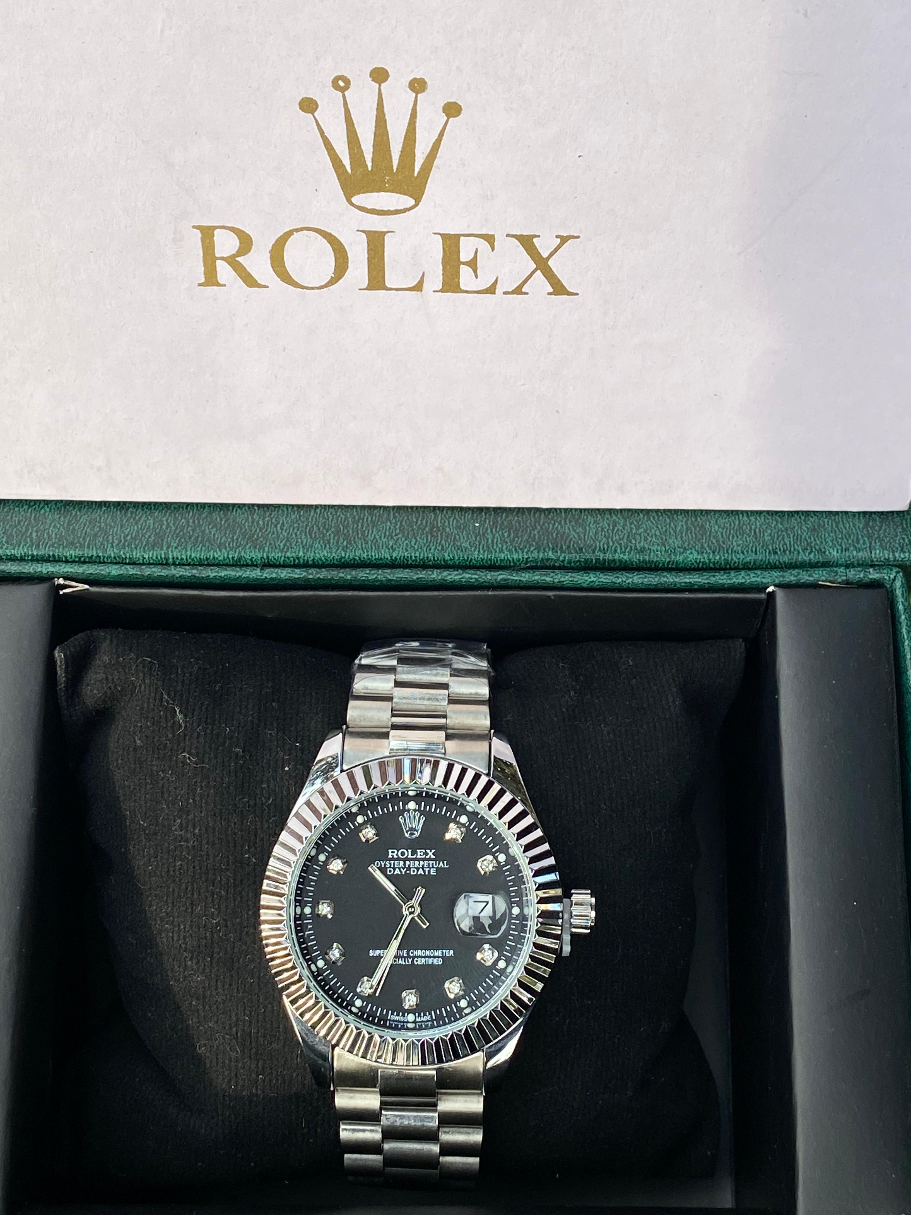 ROLEX BLACK DIAL WITH SILVER CHAIN