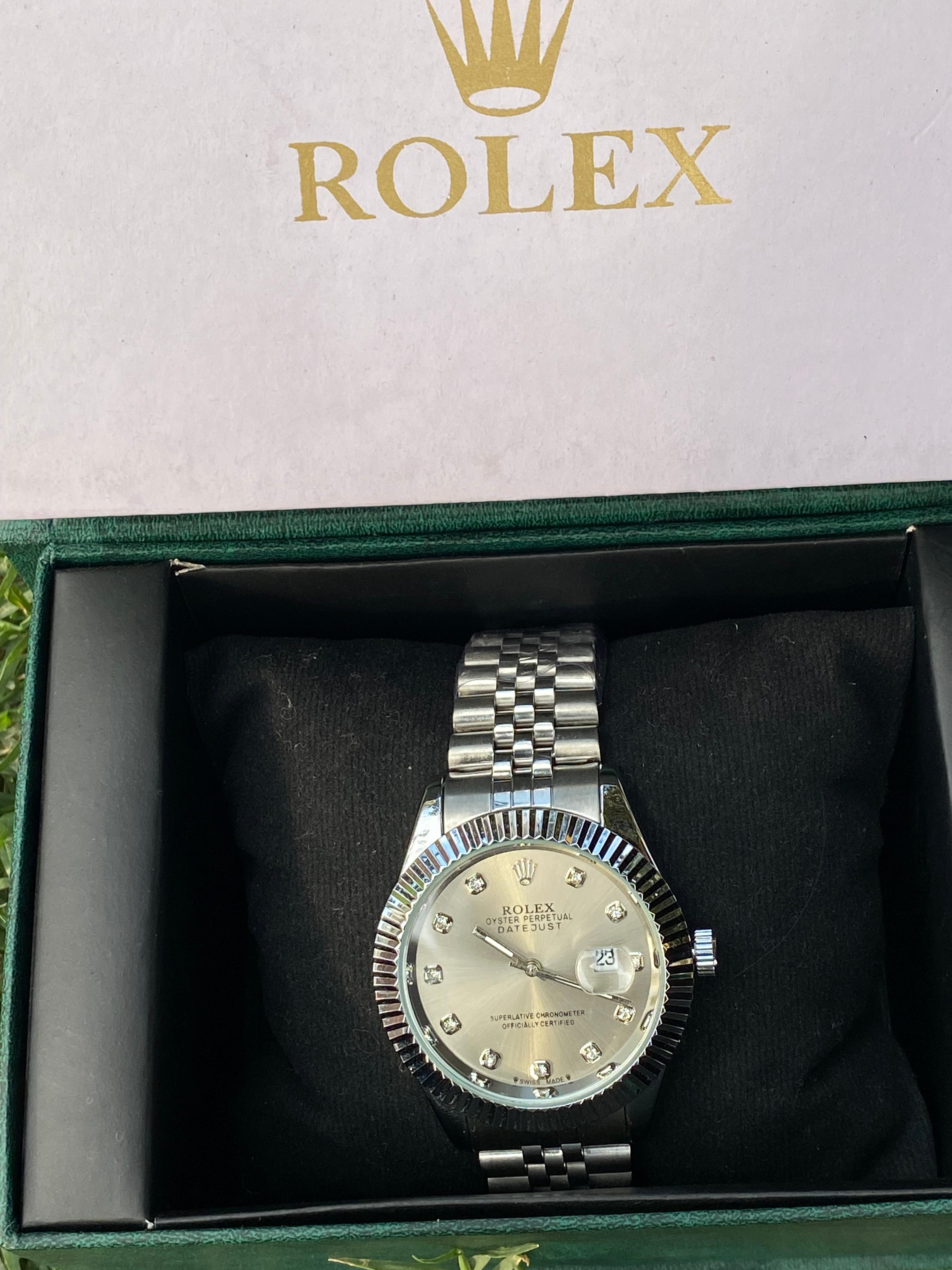 ROLEX WHITE DIAL WITH SILVER CHAIN