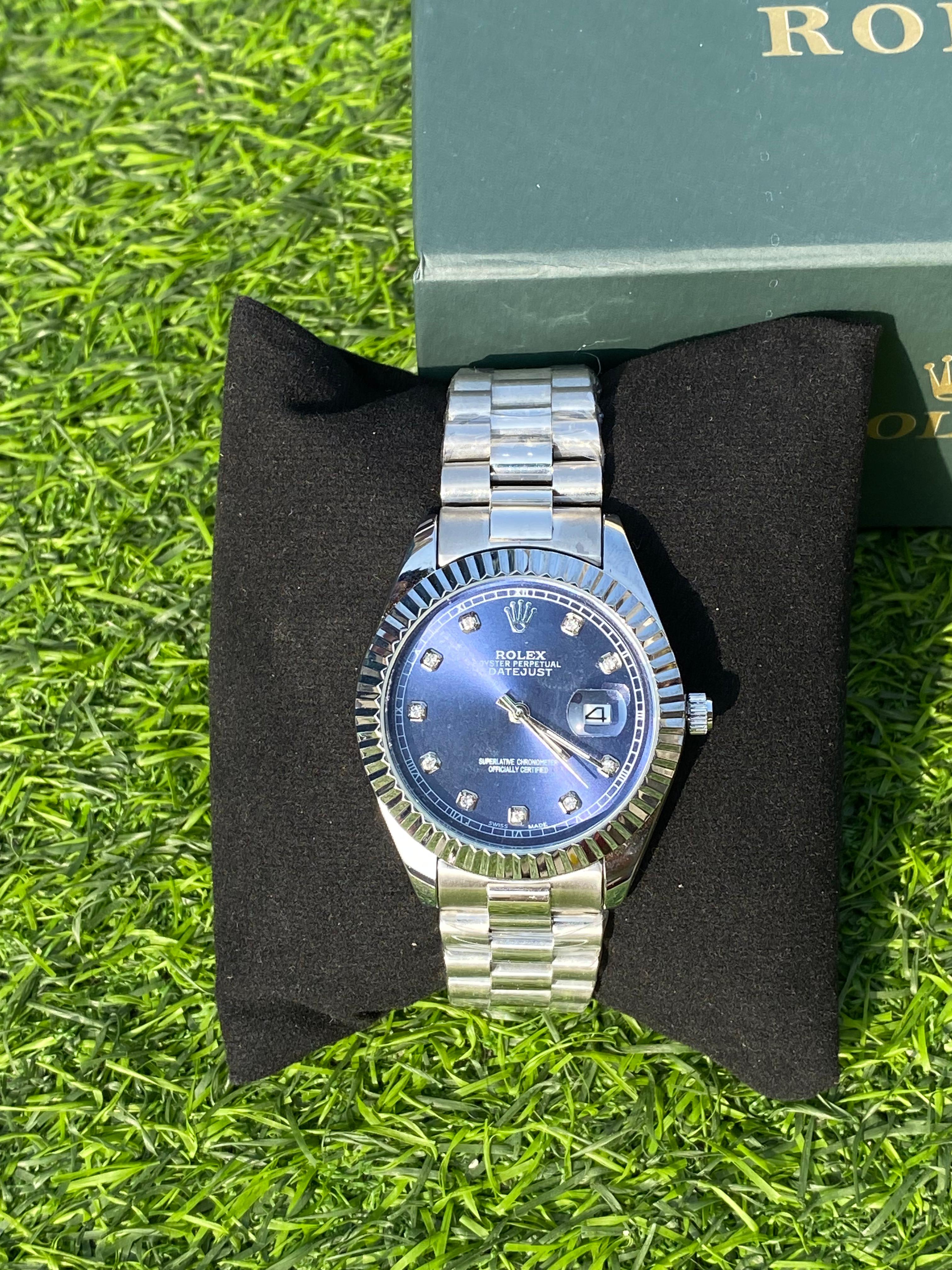 ROLEX BLUE DIAL WITH SILVER CHAIN