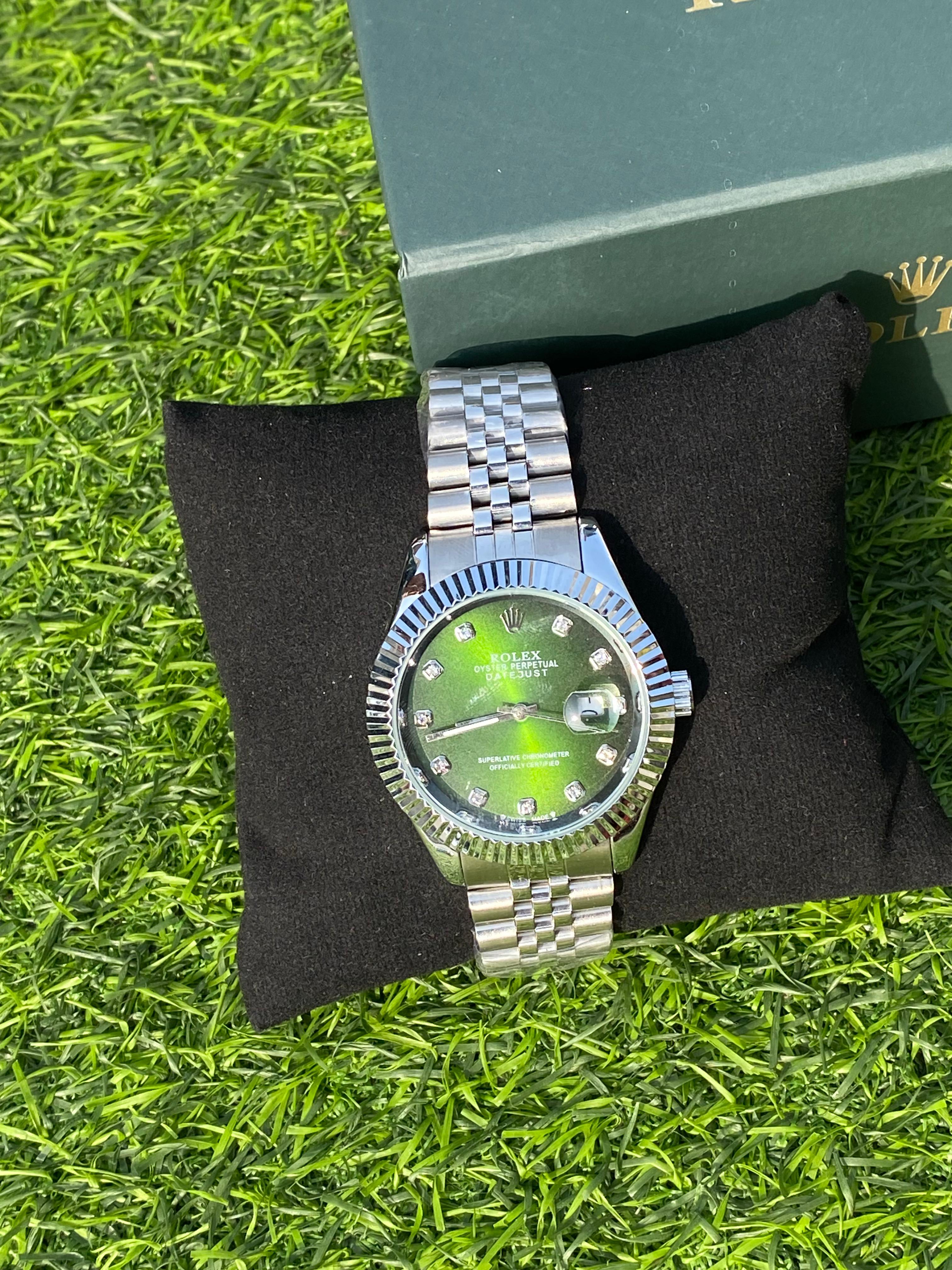 ROLEX GREEN DIAL WITH SILVER CHAIN
