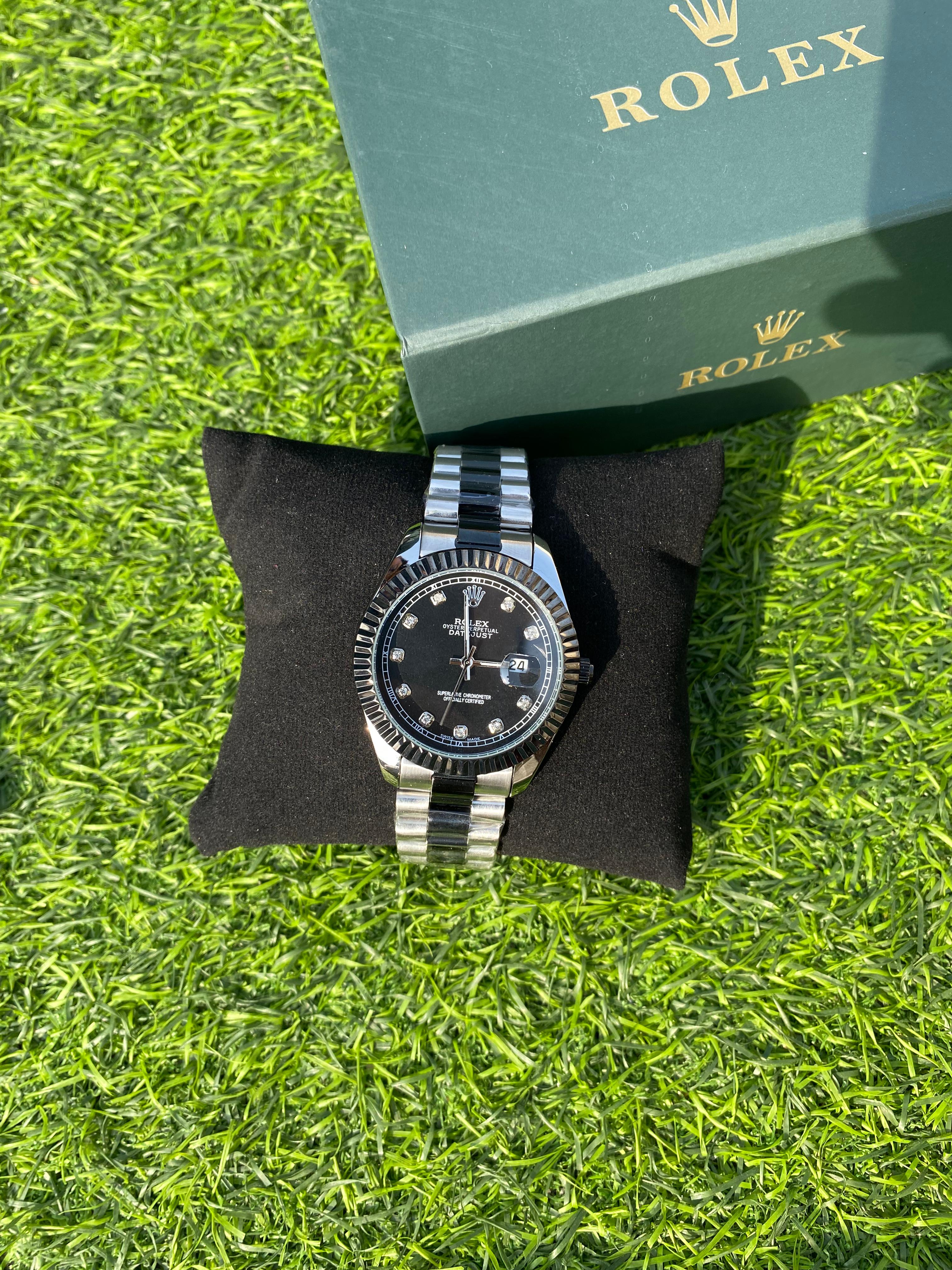 ROLEX BLACK DIAL WITH SILVER&GOLDEN CHAIN